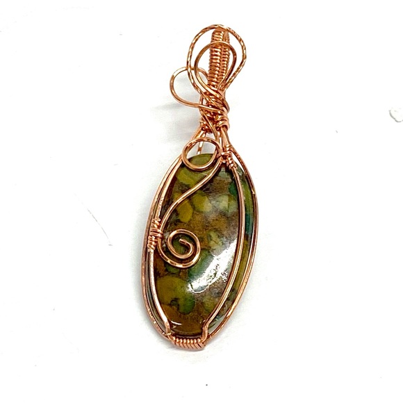 HANDMADE Fruit Jasper Hand Wrapped in Bare Copper Wire Pendant, Gift For Her - Picture 10 of 10